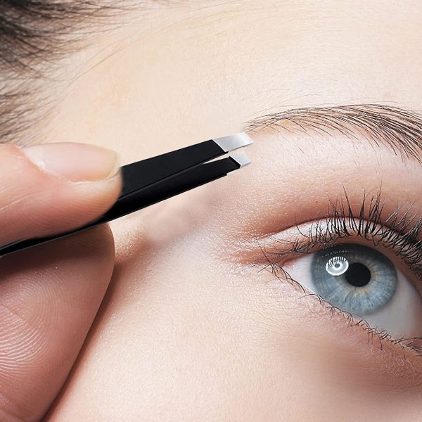 Pincetsæt – Professionel øjenbrynspincet i rustfrit stål – Ideel til ansigtshår, spaltning og fjernelse af indgroet hår (sort)