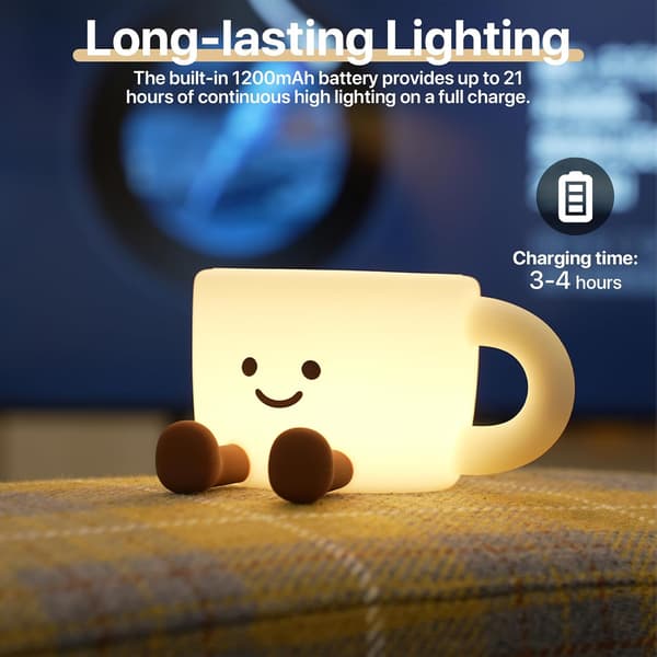 Søt kaffekopp nattlampe for barn, kaffeelskere