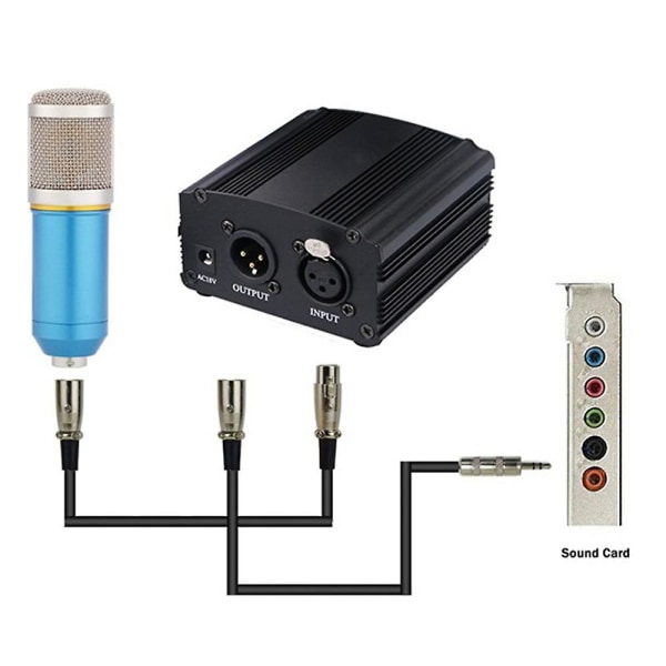 48V USB Phantom Power Supply med USB kabel Mikrofonkabel för minimikrofon Kondensatorinspelningsutrustning
