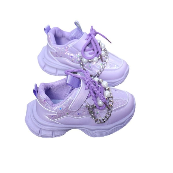 Afslappet Sød Pailletter Faux Pearl Decor Low Top Sneakers til piger, skridsikre løbesko til alle årstider Purple 35