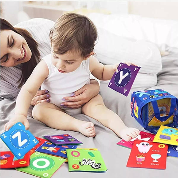 Varhaisen lapsuuden valistuksen kirja, taaperon flash-kortit pestävät ja säilytyskassin kanssa Alphabet Pocket