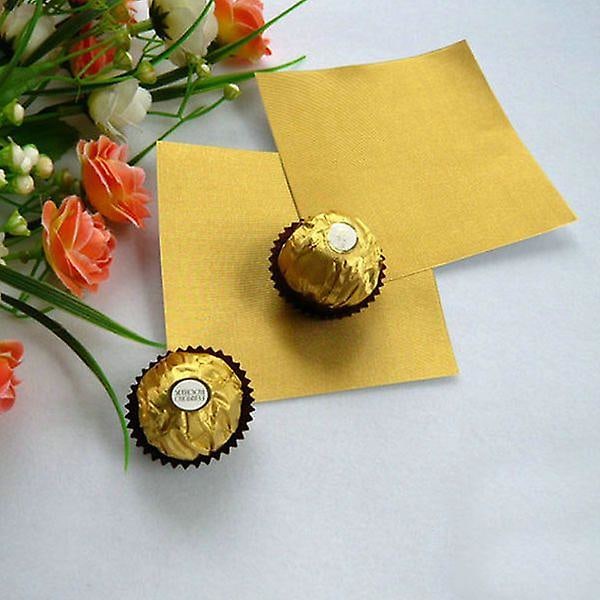 100 stk. Firkantede Slik Chokolade Lollipop Papir Aluminiumfolie Indpakninger Guld