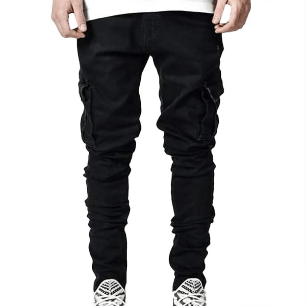 Skinny denim jeans for menn Casual Slim Fit Bukser Black 3XL