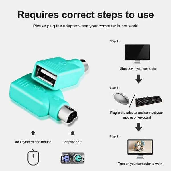 PS2 till USB Hona, PS/2 Hane Konverterare Adapter (Observera: Kan inte matcha alla moderkort, har matchningsproblem)
