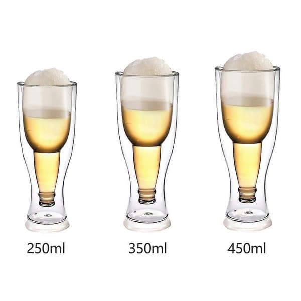 Transparent dobbeltvægget upside down ølglas til fadøl, sodavand, te, 250 ml 350ml