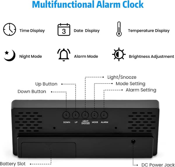 Digital Väckarklocka Nätström Batteri Väckarklocka Sovrum Kontor Säng Väckarklocka, LED Barnväckarklocka, Vit Display
