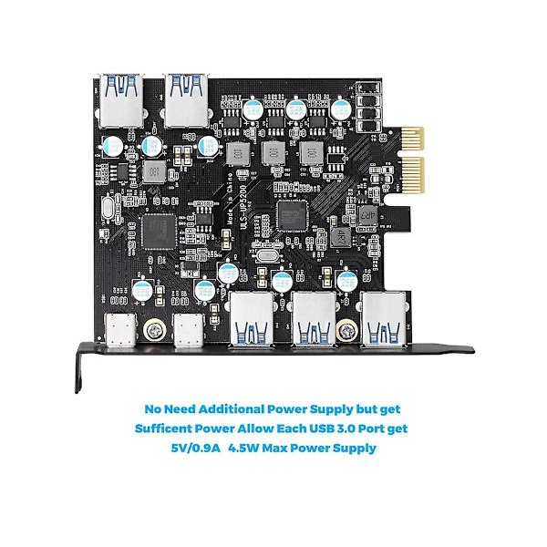 7-ports PCI-e till Typ C (2), med 2 bakre USB 3.0-portar PCI Express-kort stationär dator PCI-e till USB 3.0