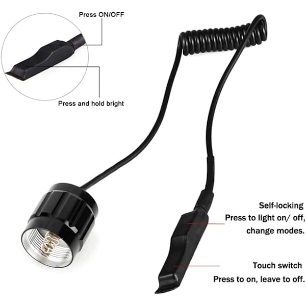 WF-501B Taktisk Jaktlykt, 1500 Lumen Enkeltmodus Vanntett Lommelykt med Fjernstyrt Trykknappbryter og Picatinny Skinne Offset Ring Sidemontering