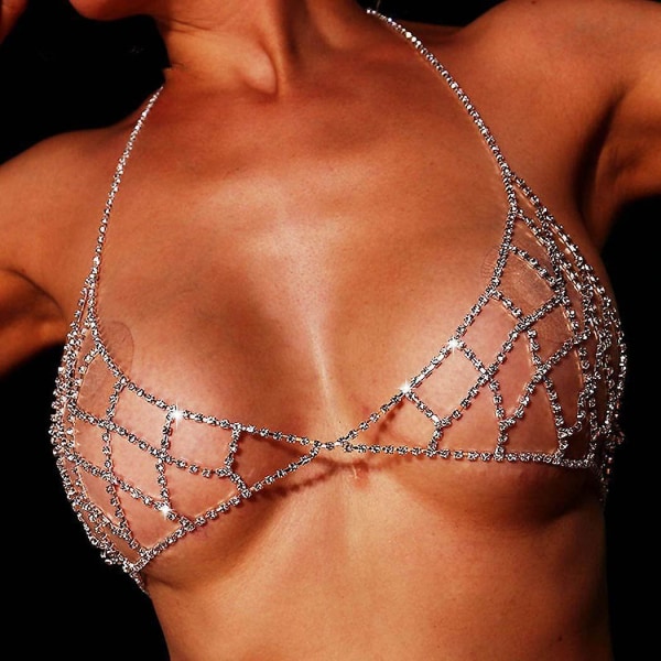Fuld Rhinestone Sølv Mesh Lingeri Chain Sexet kropstilbehør Kvinder Festsmykker