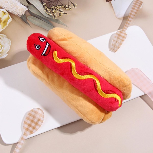 Koiran vinkuva lelu Bb-kaikuluotain lievittää tylsyyttä Emotionaalinen mukavuus Pehmo Hot Dog Täytetyt pikaruokalelut Koirat Tarvikkeet