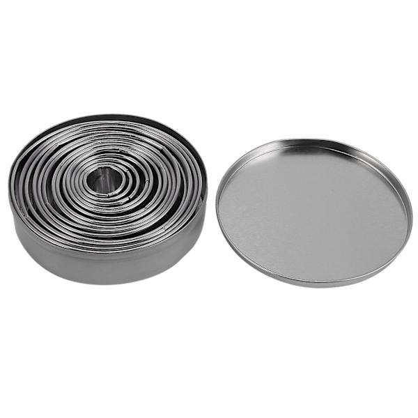 14 stk./sæt Runde Kage- og Kiksforme i Rustfrit Stål - Mousse-kageringe, Bageri, Kiks, Donuts