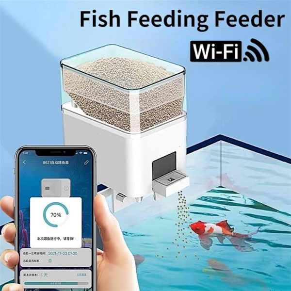 Automatisk fiskefoderautomat, automatisk fiskefoderautomat med WiFi. Automatisk fiskefoderautomat med smart timer til akvarium. Akvariefoderdispenser med kontrol