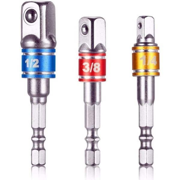 Sett med 3 1/4\" 1/2\" 3/8\" firkantede chuckadaptere i kromvanadium-pipeholderadaptere for drill/slagtrekker.