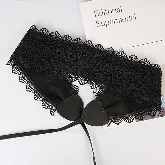 Spetsläderbälte, spetsbälte för kvinnor, brett bälte med rosett, lämpligt för klänningar