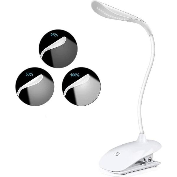 Läsljus, läsljus 16 led 3 ljusstyrkalägen 360 flexibel hals Uppladdningsbar med USB kabelklämma Lampa för nattläsning Arbetsinlärning