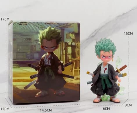 One Piece-figur, Three Thousand Worlds chibi Zoro tre-sverd stil kontorborddekorasjon, anime-modellmontering.