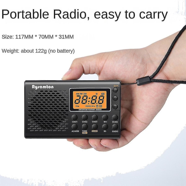 Bærbar radio med fuldt bånd Fm Am Sw Stereo Digital Display Dual-purpose Manual Fm Radio