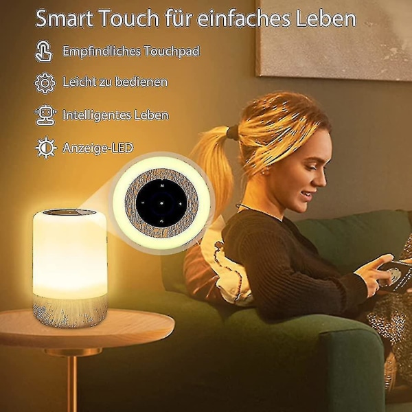 Led nattbordslampe Touch dimbar, bordlampe batteridrevet 8 farger og 3