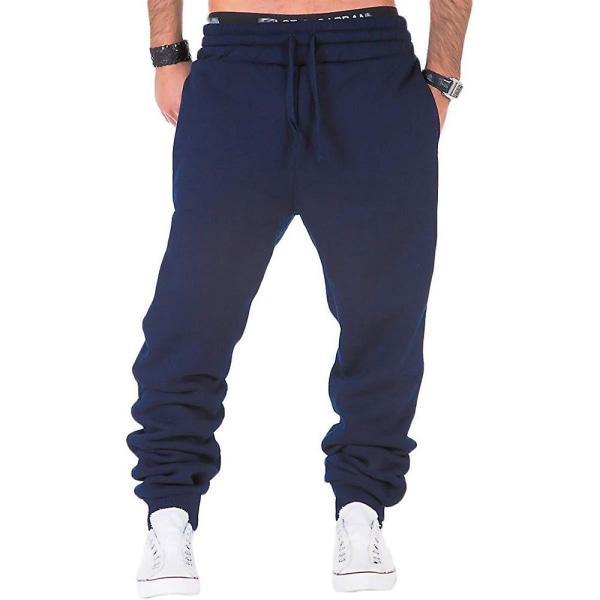 Herre Elastisk midje Snøring Uformell joggebukse Sportsbukse Navy Blue L