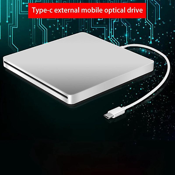 USB Extern CD/DVD-enhet Typ C Bärbar Enhetsfri CD-spelare för Laptop PC Windows, silver