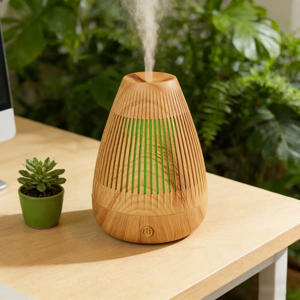 Luftfukter med trekorndesign for aromaterapi, stillegående og med høy tåkeeffekt for hjem og soverom, liten skrivebordsdiffuser for aromaterapi.