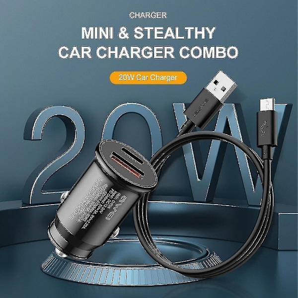Snabbladdare för bil 20w Pd Typ-c + Qc 3.0 Typ-a Billaddare med Cl-110t Datakabel