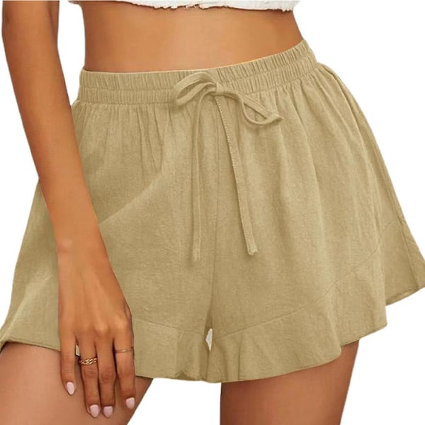 Kvinder almindelige shorts med elastik i taljen, korte sommerbukser Khaki XL