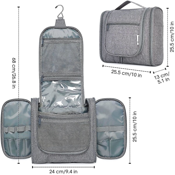 Rese-toalettväska för att hänga, en grå (stor)