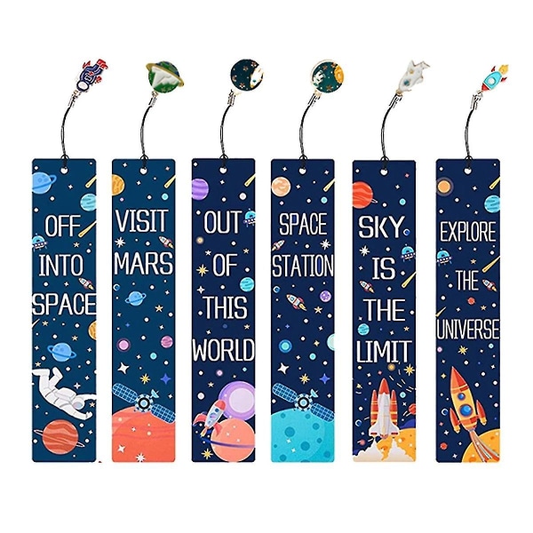 10 st rymdskeppstema bokmärken med metallberlocker Planet inspirerande citatkort för barn pojkar flickor