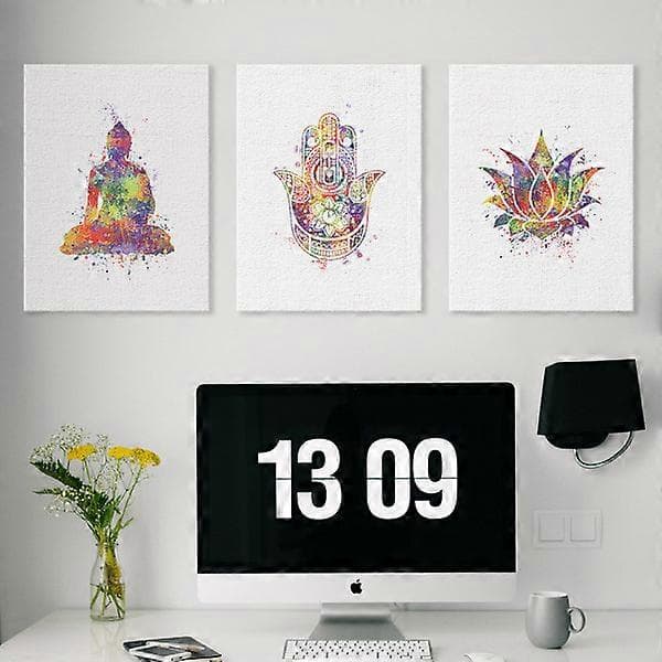 Buddha, Lotus och Mudra väggkonst canvas tryck affisch, enkel mode akvarell
