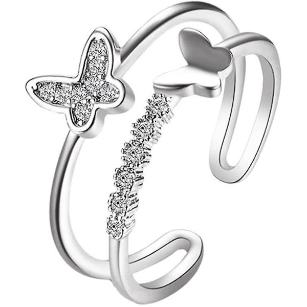 Cz Butterfly 925 Sterling Silver Ring För Kvinnor Flickor Crystal Promise Statement Stapling Expanderbara Öppna Ringar Justerbara Handgjorda Smycken Snygga Bir