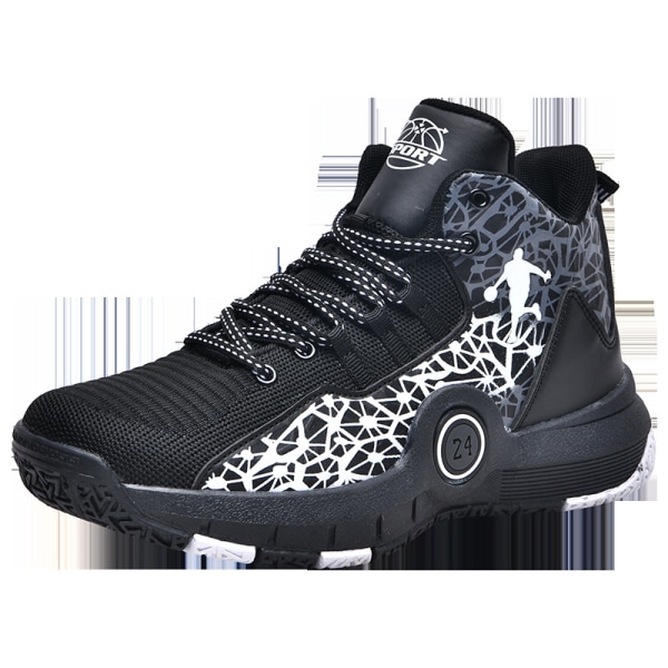 Drengens Trendy High Top Basketball Sko, Komfortable Non Slip Lace Up Åndbare Casual Sneakers Til Udendørsaktiviteter Black 35