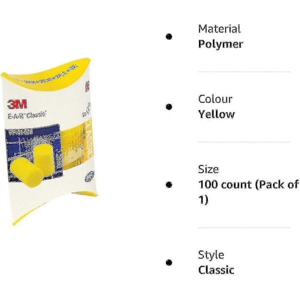 3M Ear Classic ørepropper, pakke med 50 par, gul, SNR = 28 dB, over-øre [Branded]