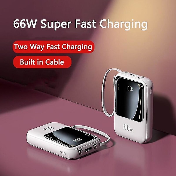 2024 50000mAh Mini Powerbank 66W Super Rask Lading Ekstern Batterilader For Iphone Samsung Huawei PD 20W Rask Lading Powerbank20000mahsvart