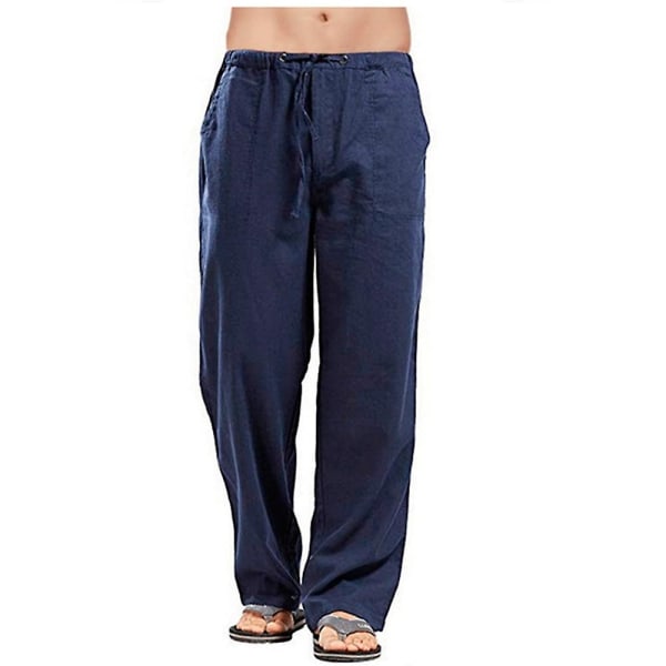 Casual bukser til mænd Lige ben Elastisk snøre i taljen Summer Beach Yoga Bukser Navy Blue 3XL