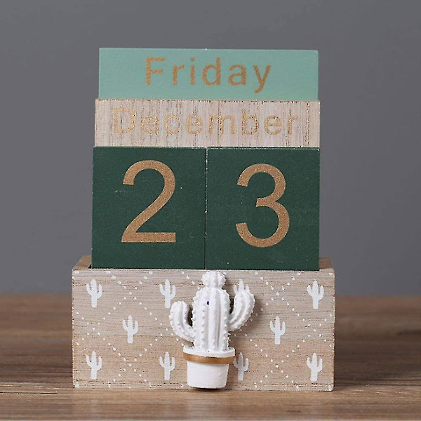 Träevighetskalender, Vintage Träblock Evighetskalender Skrivbordstillbehör Månad Vecka