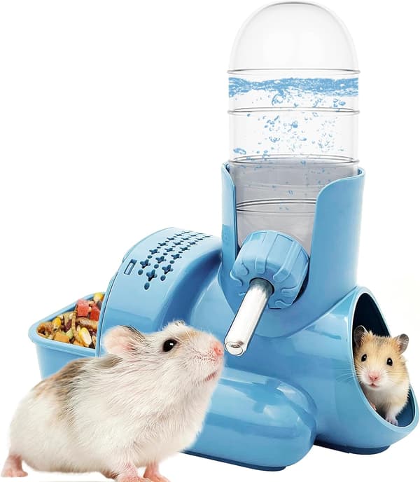 3-i-1 Hamstervannflaske med matskål og gjemmestedbase, blå