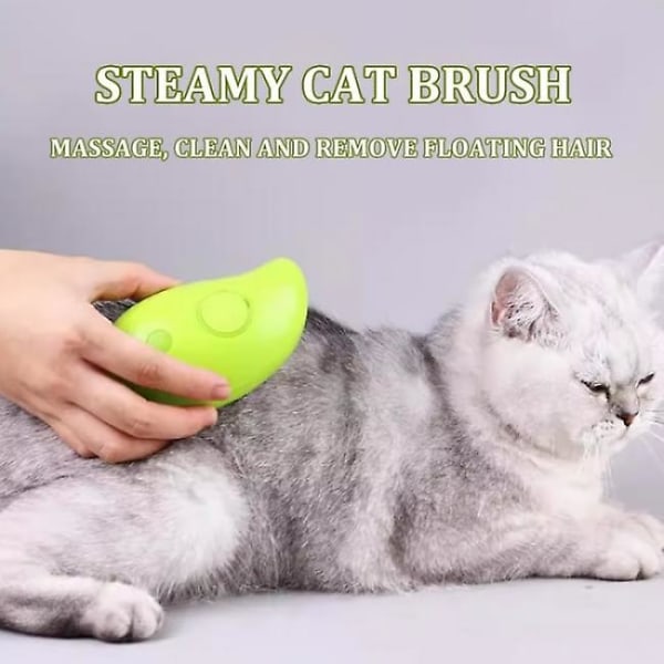 One Piece, Steam Cat Brush 3-i-1 Selvrensende Massasjebørste - Oppladbar Silikon Pet Hair Removal Brush (Grønn)