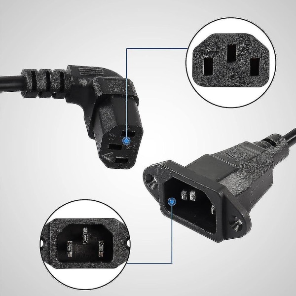 Panelmonteret C14 til 90 Graders C13 PDU Strømforlængerkabel, IEC 320 C14 Han til Øvre Hjørne C13 Hun 3-polet Strømkabel til Skærme, Computere osv.