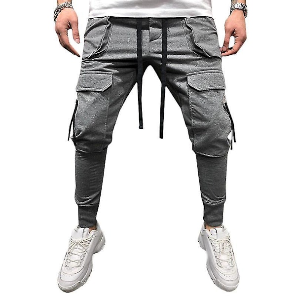 Män Cargo Byxor Gray L