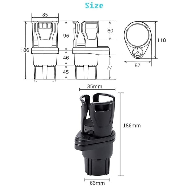 Multifunksjonell bilkoppholder vannflaske drikkeholder justerbar solbrille mobiltelefonholder