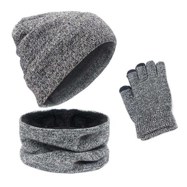 1 sett/3 stk Vinterlue, skjerf og hansker sett for menn og kvinner, Beanie hansker
