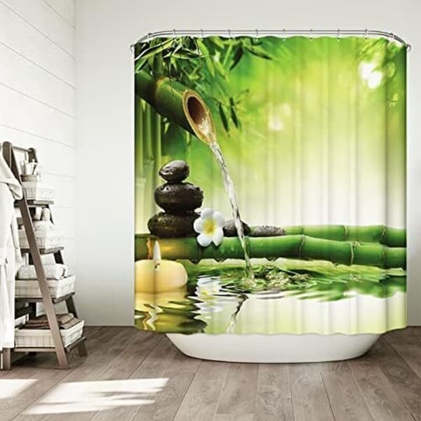Duschdraperi med Pebble Zen-tryck, mögelresistent, vattentätt polyestertyg, 180 x 180 cm, 3D Bambu Orkidé Duschdraperi,