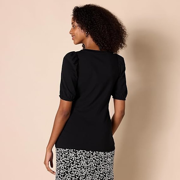 Naisten Klassinen Lyhythihainen Puff-T-paita Pyöreällä Kaula-auksella Black XL