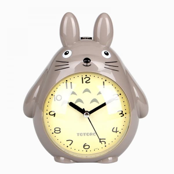 Väckarklocka för sovrum, tecknad väckarklocka Totoro väckarklocka nattlampa, student barn heminredning bordsklocka (Grå)