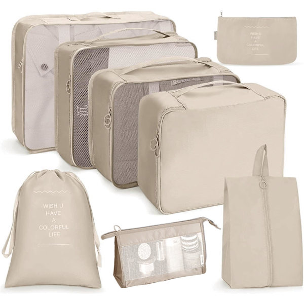 Resväska Organizer Väskor, 8 Storlekar, Resväska Organizer Väskor, 8-pack (Beige)