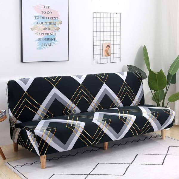 (Linmønster) Armløst 3-seters sofatrekk, elastisk sofatrekk, heldekkende sammenleggbar sofaprotector. Universelt geometrisk mønster, 180-210 cm