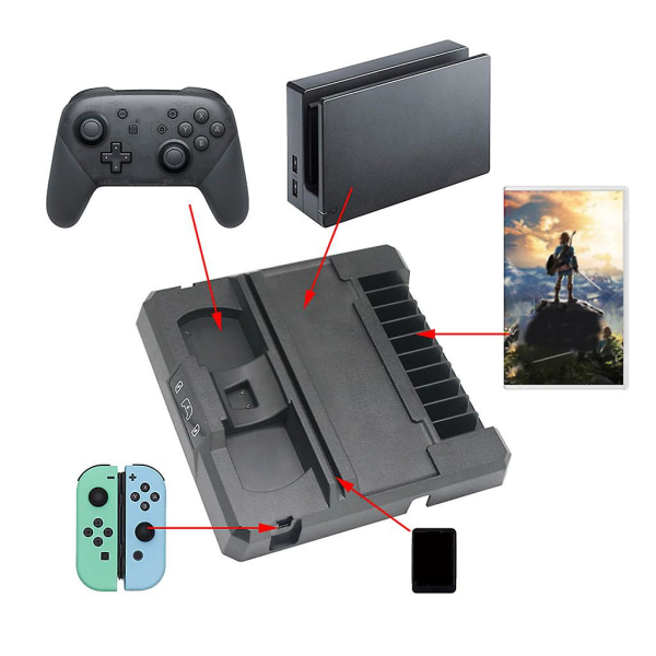 Opladningsdockningsstation til Switch-håndtag, opladningsbase, diskopbevaring, beslag