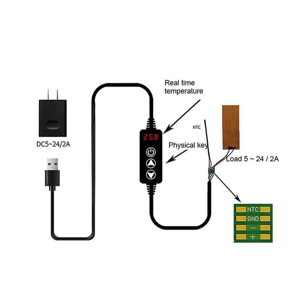 Ny USB Mini Termostatkontakt LED Digital Styring DC 5-24V 12V