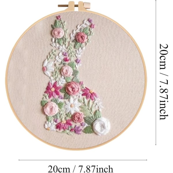 Bunny in Bloom Påskbroderikit, 2024 Nya Påskkanin i Blom Broderikit för Nybörjare, DIY Hand Broderad Påsk Korsstygn Stjärna